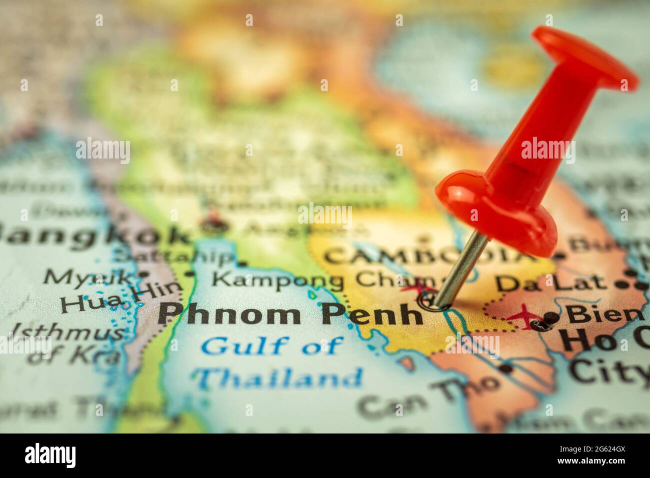 Location Phnom Penh in Cambodia, travel map with push pin point marker  closeup, Asia journey concept Stock Photo - Alamy