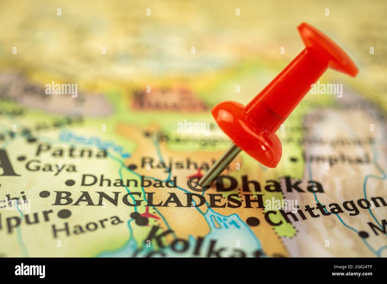 Location Bangladesh and Dhaka, travel map with push pin point marker