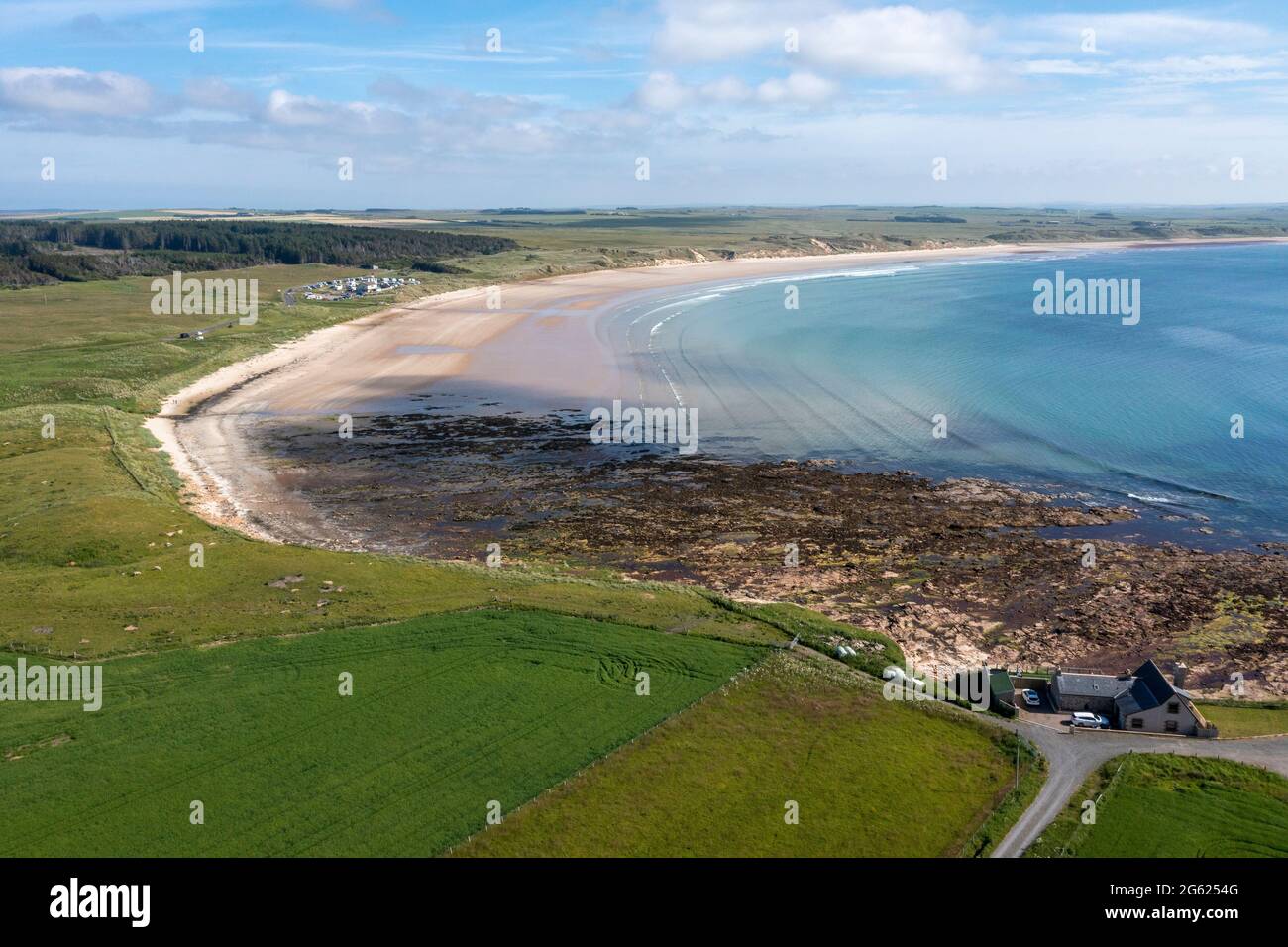 Aerial view of Dunnet Bay beach, Caithness, Scotland Stock Photo