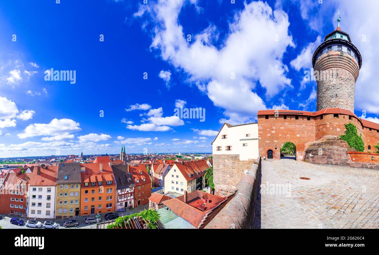 Nuremberg, Germany. View of Kaiserburg and Sinwell Tower in Nuremberg old town in Franconia, Bavaria. Stock Photo