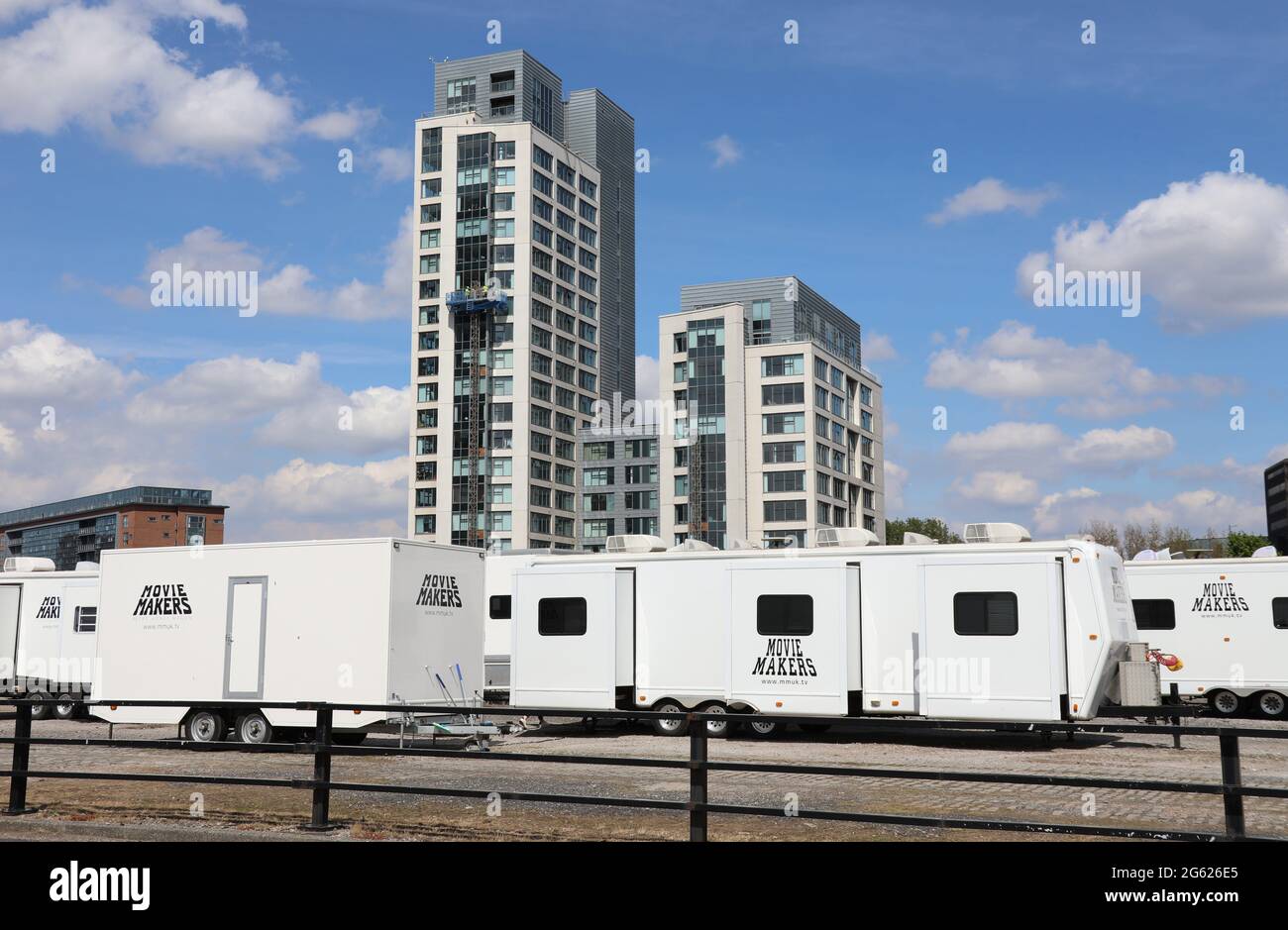 Utility trailers for the film industry in Liverpool Stock Photo