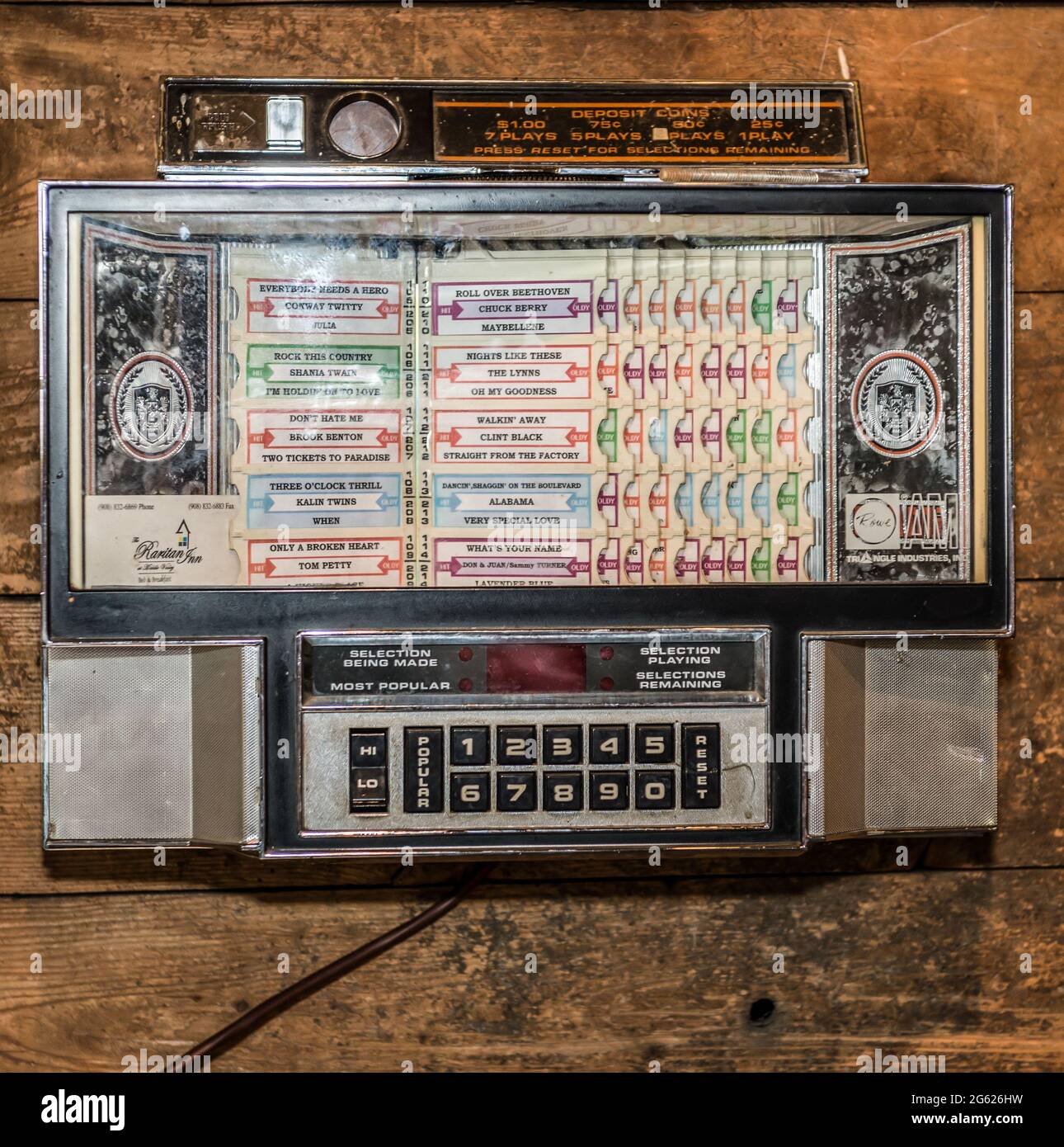 Vintage table jukebox with push buttons at an old diner in New Jersey Stock Photo