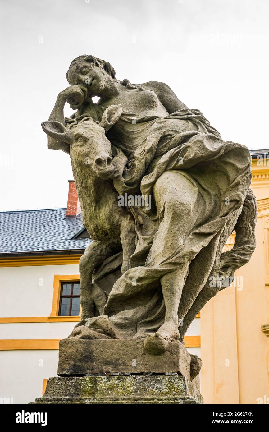 Kuks, Czech republic - May 15, 2021. Statue of vice - symbol of Laziness Stock Photo