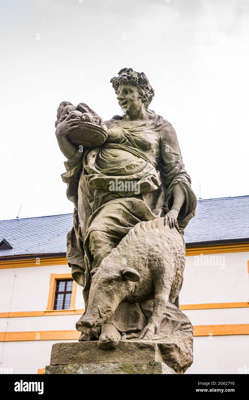 Kuks, Czech republic - May 15, 2021. Statue of vice - symbol of Overeating - Gluttony Stock Photo