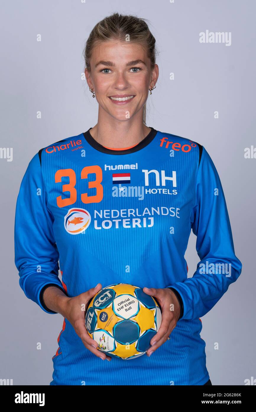 PAPENDAL, THE NETHERLANDS - JUNE 25: Tess Wester of The Netherlands during  the Dutch Handball Women photoshoot before Olympics 2021 at Sportcenter  Papendal on June 25, 2021 in Papendal, The Netherlands (Photo