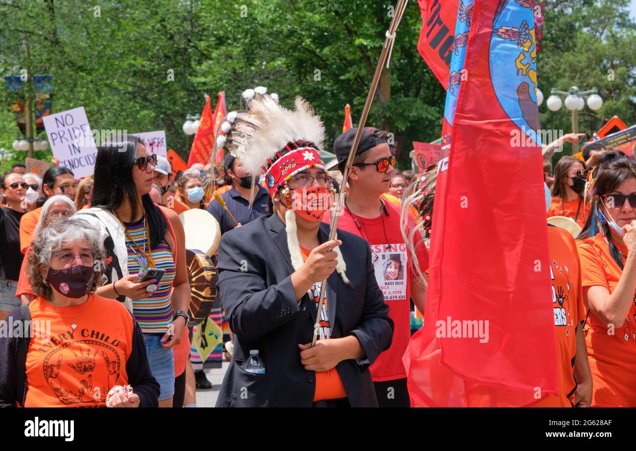 Ottawa, Canada.  July 1st, 2021.  Cancel Canada Day Indigenous rally  following discovery of unmarked children graves in Residential Schools Stock Photo
