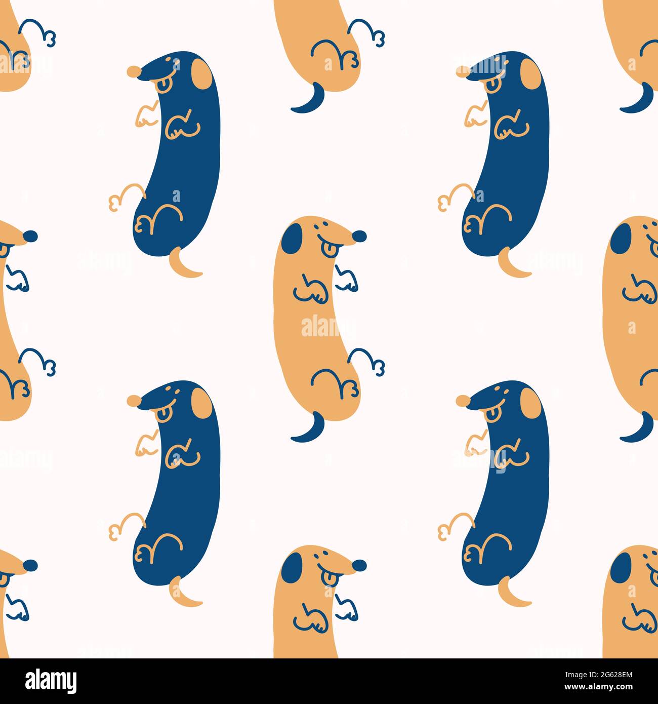 Seamless sleeping cartoon pet dog doodle pattern. Whimsical minimal 2