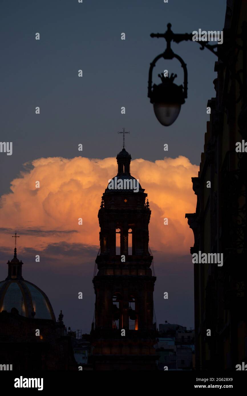 Twilight view of the historic center of Zacatecas City, Zacatecas, Mexico. Stock Photo