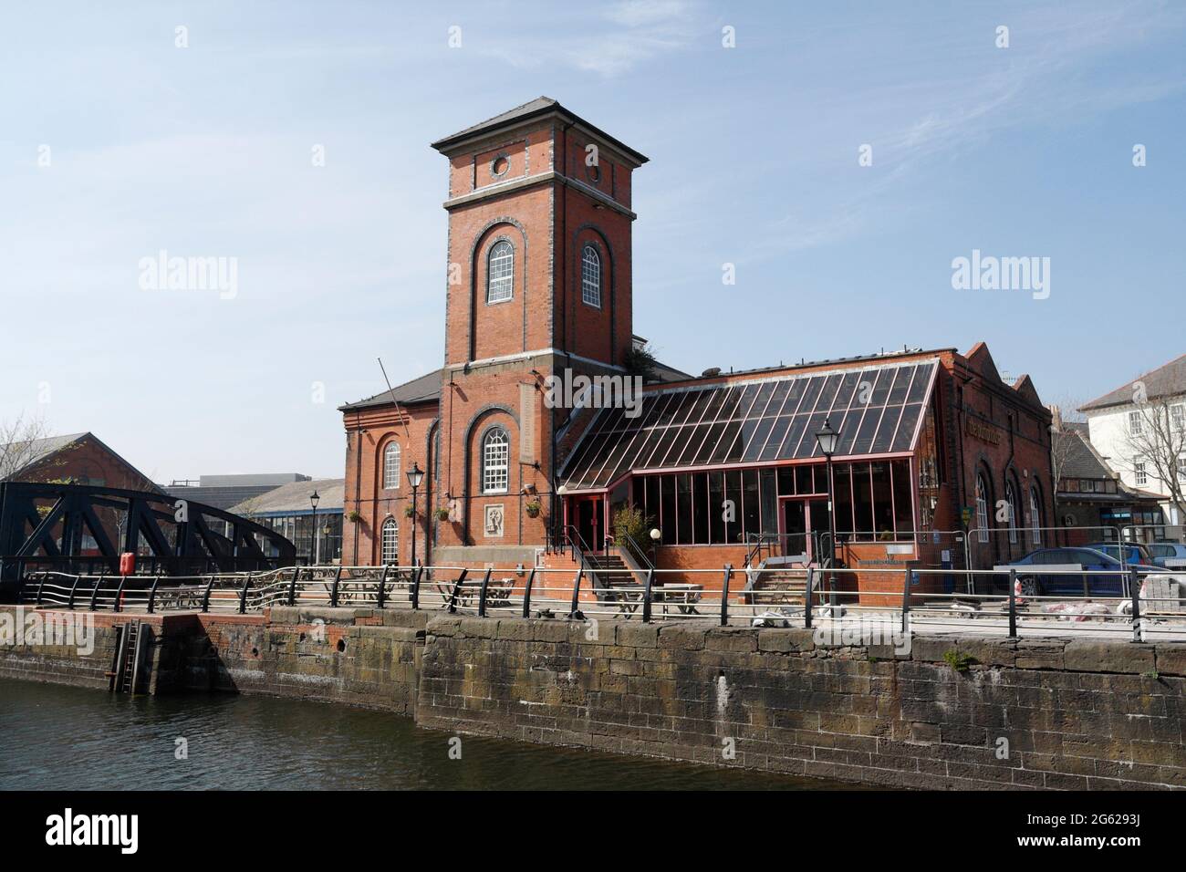 Swansea marina and the former Pump House building converted to a bar, Wales UK Stock Photo