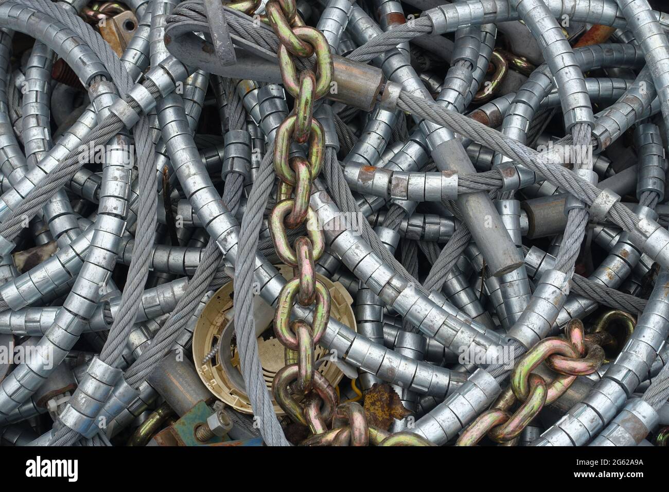 Bins of surplus scrap sit outside of Delaney's Surplus sales south of