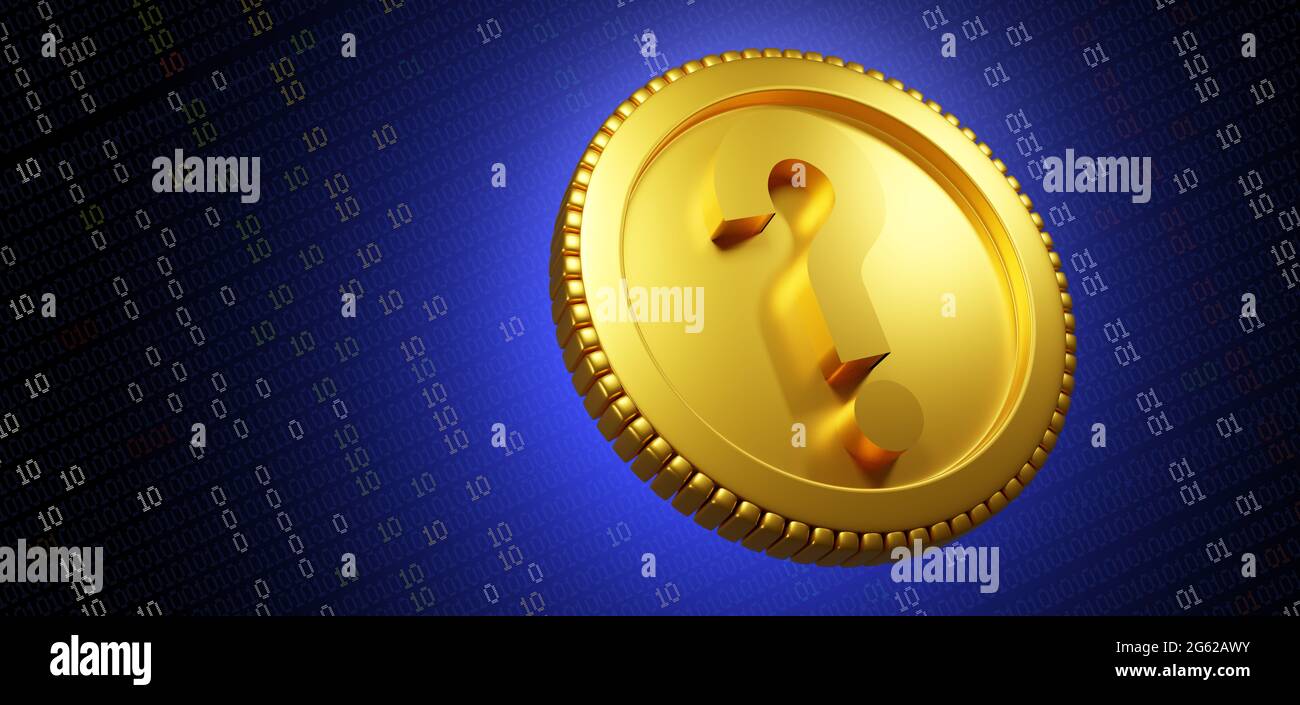 Cryptocurrency and Crypto currency questions and investing uncertainty as a  virtual blockchain money investment risk with a golden coin Stock Photo -  Alamy