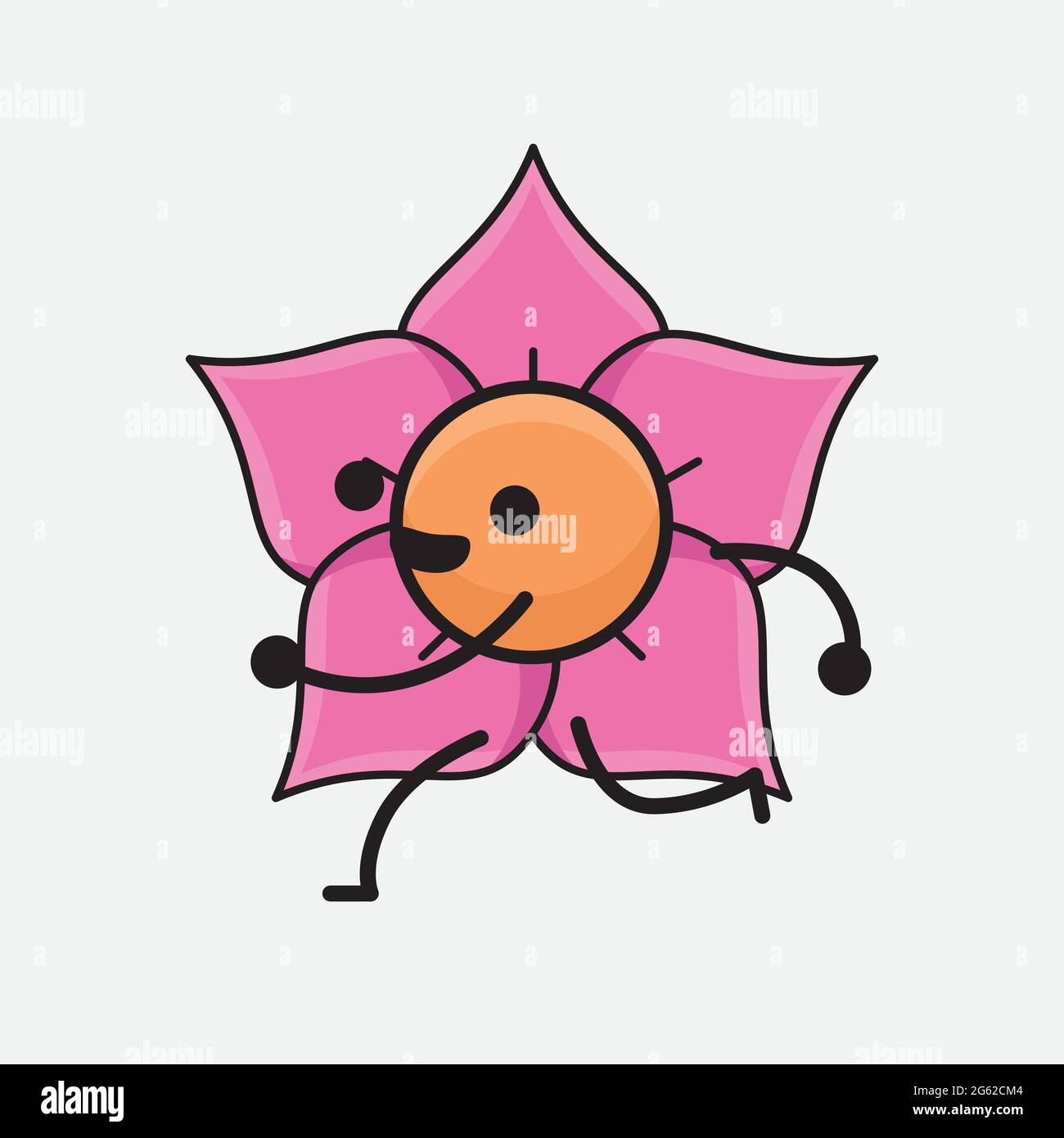 Vector Illustration of Flower Character with cute face, simple hands and leg line art on