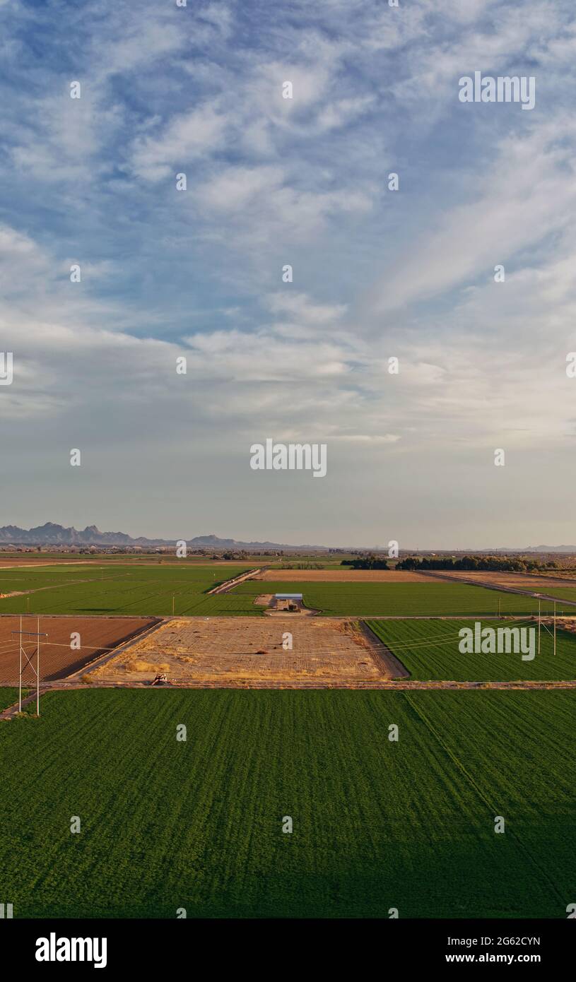 Looking over a small farming community, Stock Photo