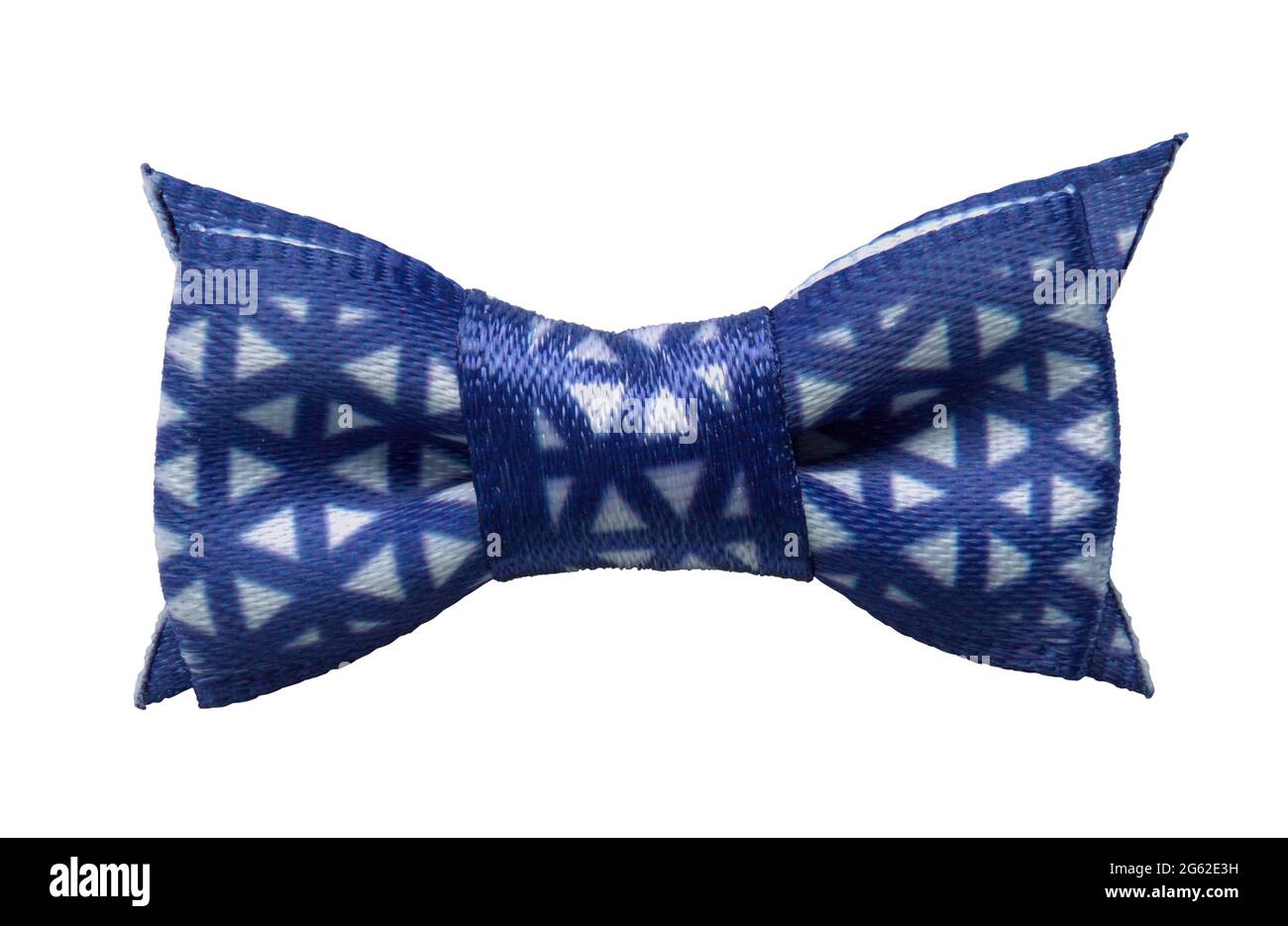 Blue Fabric Bow Tie Cut Out On White. Stock Photo