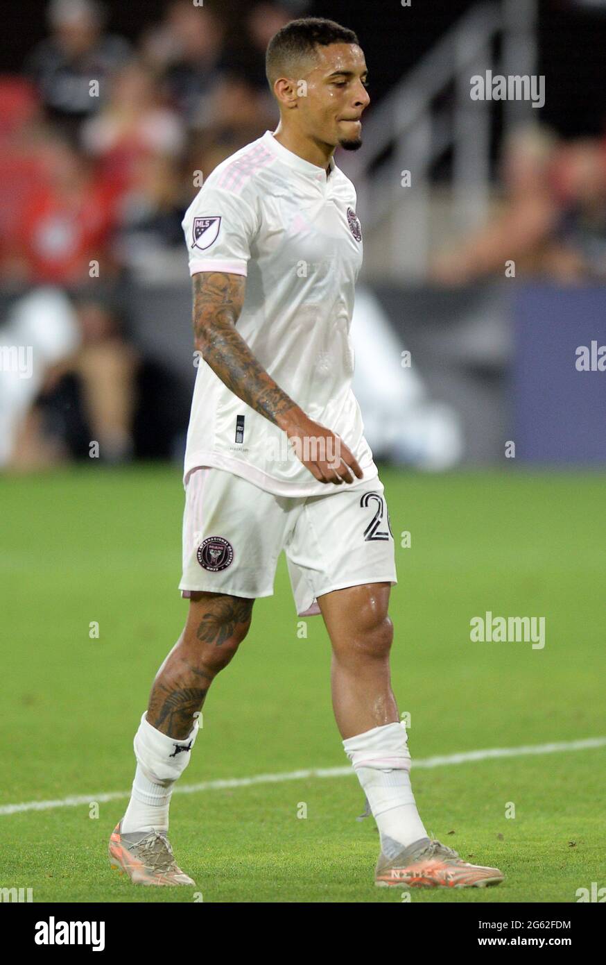 Washington, Dc, USA. 19th June, 2021. 20210619 - Inter Miami FC midfielder GREGORE SILVA (26) exits the pitch in the second half after receiving his second yellow card of the match against D.C. United at Audi Field in Washington. Credit: Chuck Myers/ZUMA Wire/Alamy Live News Stock Photo