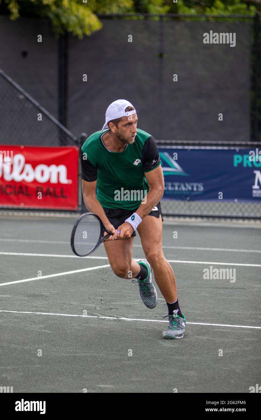 Tennis player Roberto Quiroz from Ecuador plays at the Midtown Athletic