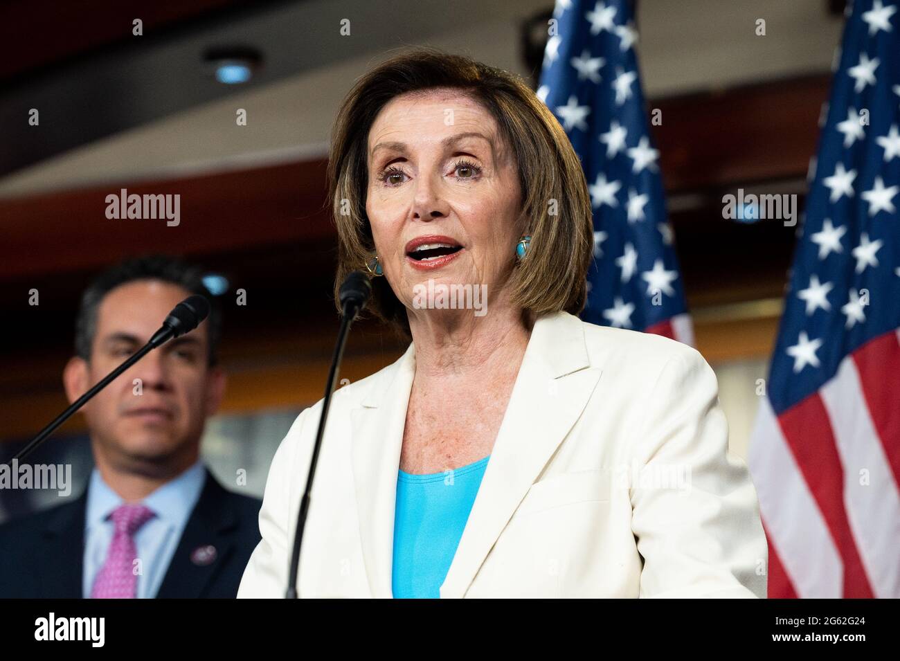 Washington, United States. 01st July, 2021. House Speaker Nancy Pelosi (D-CA) speaks at her weekly press conference where she introduced the members of a Select Committee to investigate the January 6th attack on the U.S. Capitol. Credit: SOPA Images Limited/Alamy Live News Stock Photo