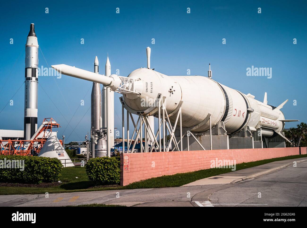 Cape Canaveral, Florida, United States - July 21 2012: NASA Saturn 1B Rocket in the Rocket Garden at Kennedy Space Center Stock Photo