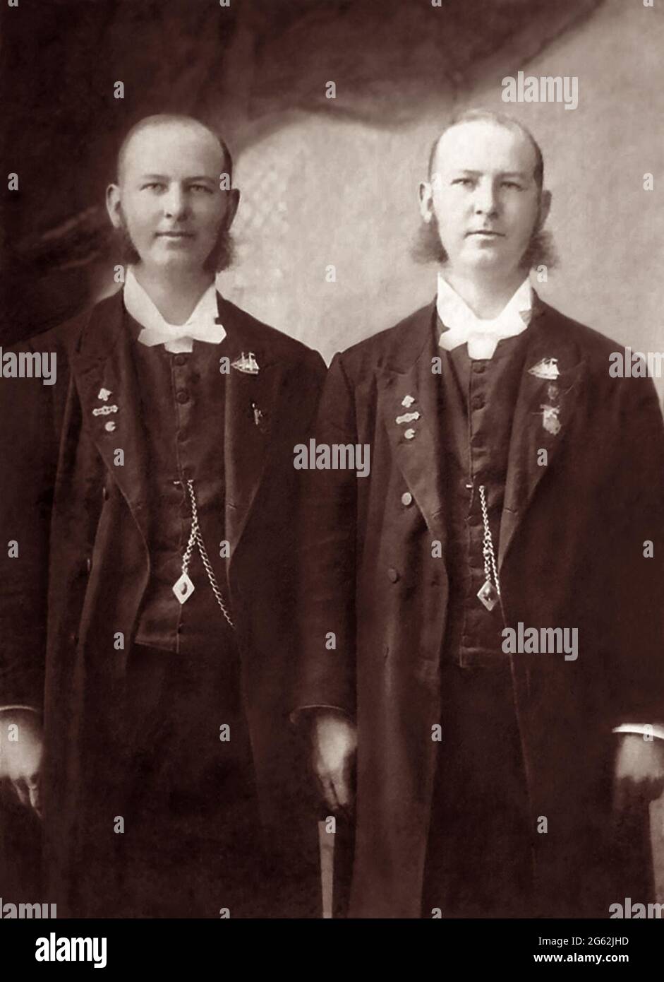 The Rev. Morrill Twins, ordained evangelists and pastors of the Gospel Ship Union Church in Chicago, Illinois. Photo by Wendt, Boonton, NJ, c1890s. Stock Photo