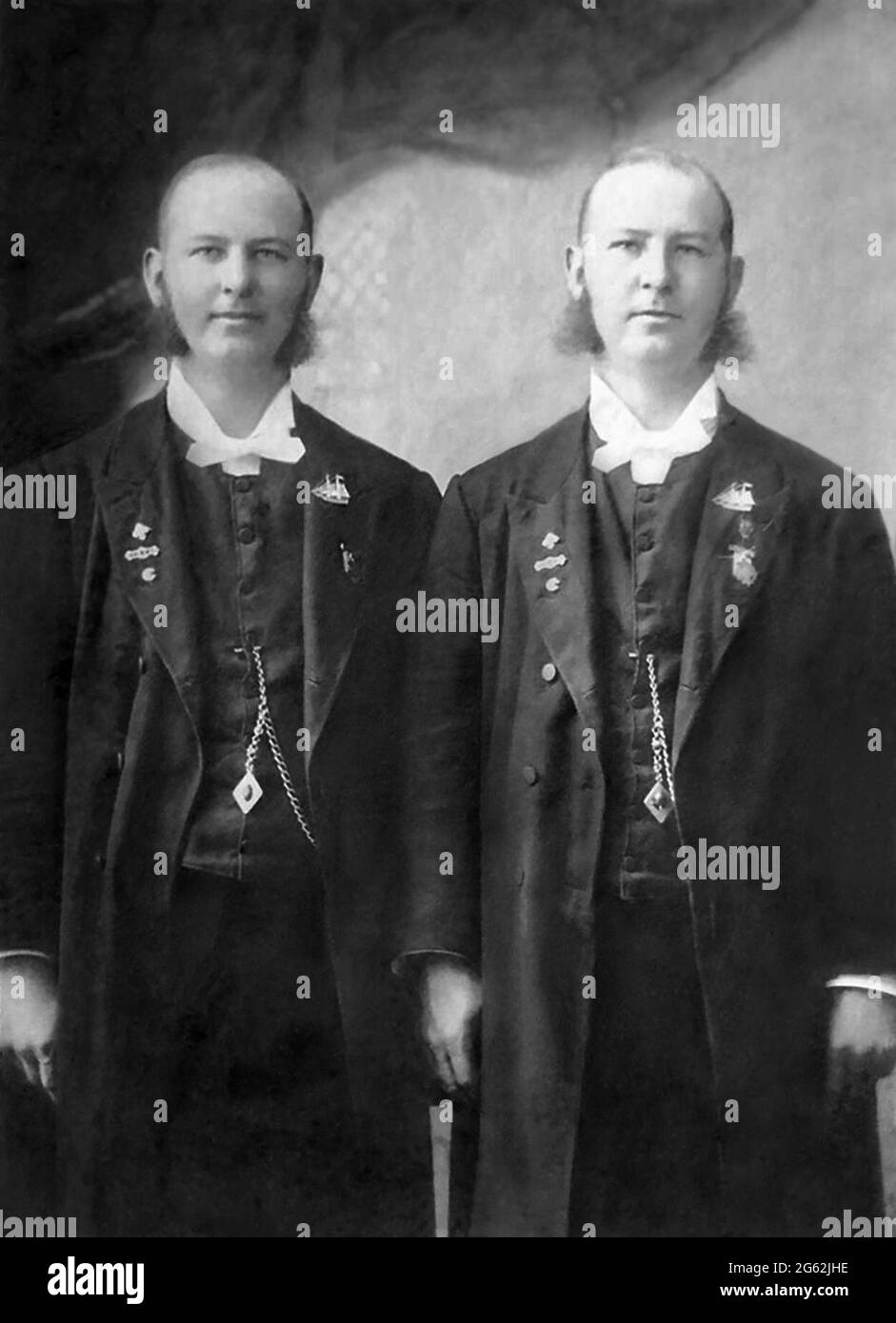 The Rev. Morrill Twins, ordained evangelists and pastors of the Gospel Ship Union Church in Chicago, Illinois. Photo by Wendt, Boonton, NJ, c1890s. Stock Photo