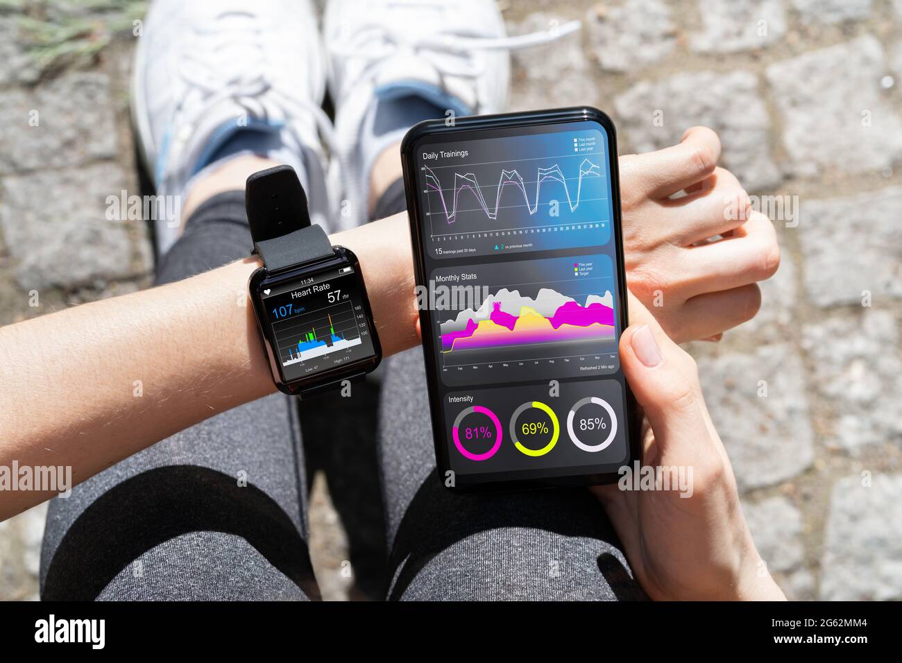 Smart Watch Health Gadget For Running. Runner App Stock Photo Alamy