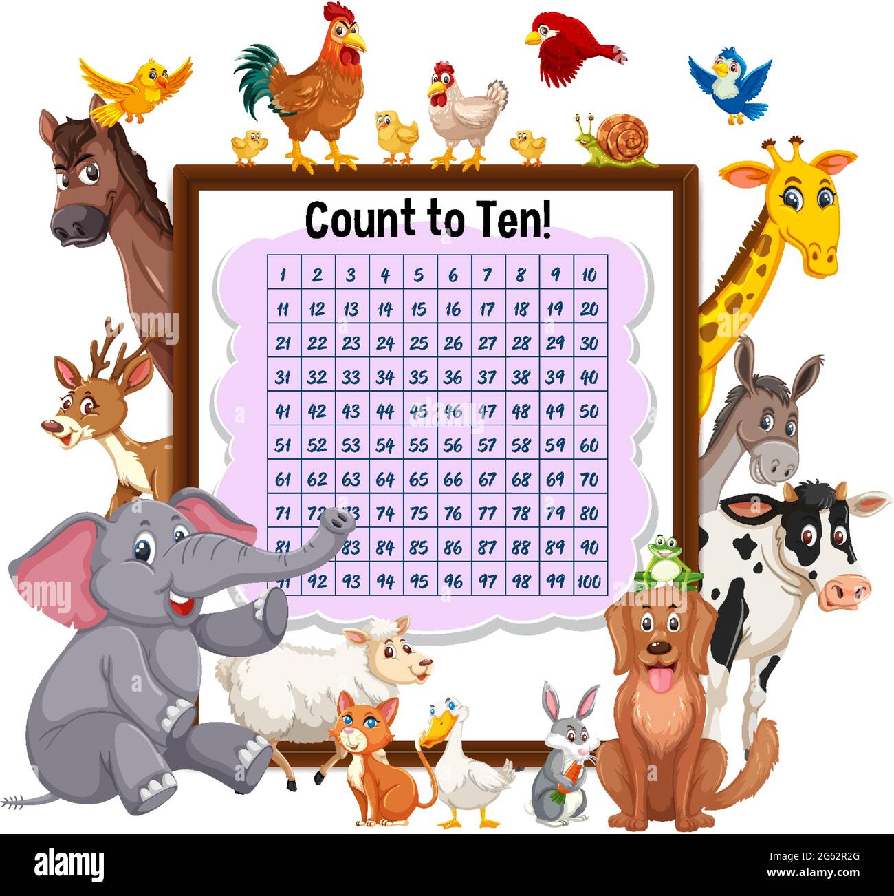 Counting number 1-100 board with wild animals illustration Stock Vector  Image & Art - Alamy