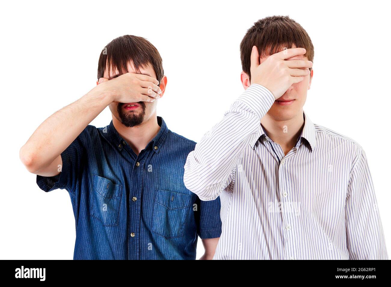 Two Guys Cover the Eyes on the White Background Stock Photo Alamy
