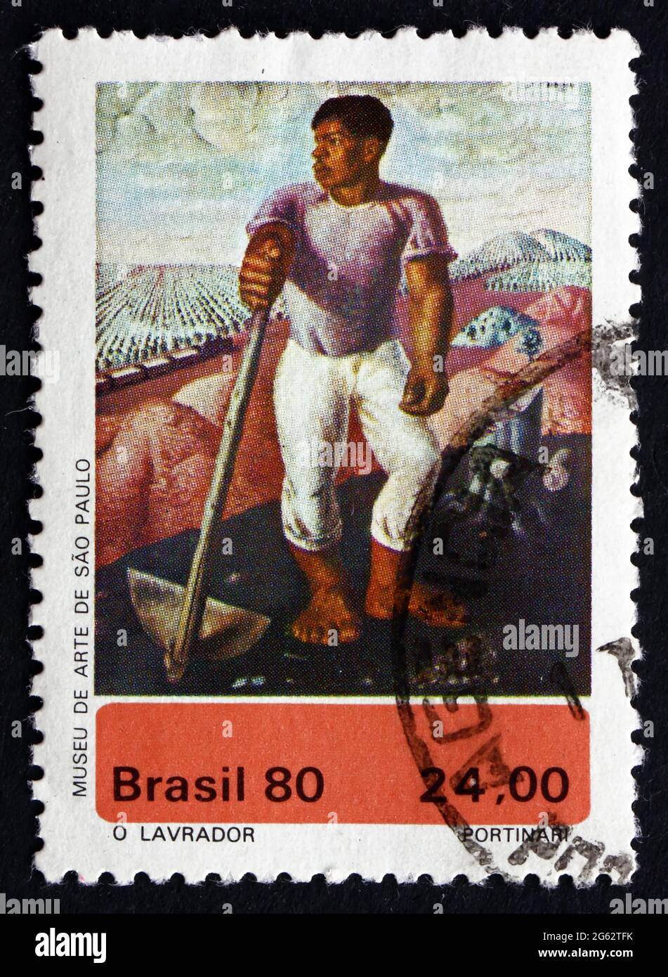BRAZIL - CIRCA 1980: a stamp printed in the Brazil shows The Worker, Painting by Candido Portinari, circa 1980 Stock Photo