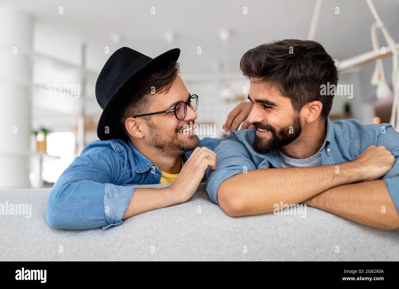 Happy homosexual male couple spending time together Stock Photo