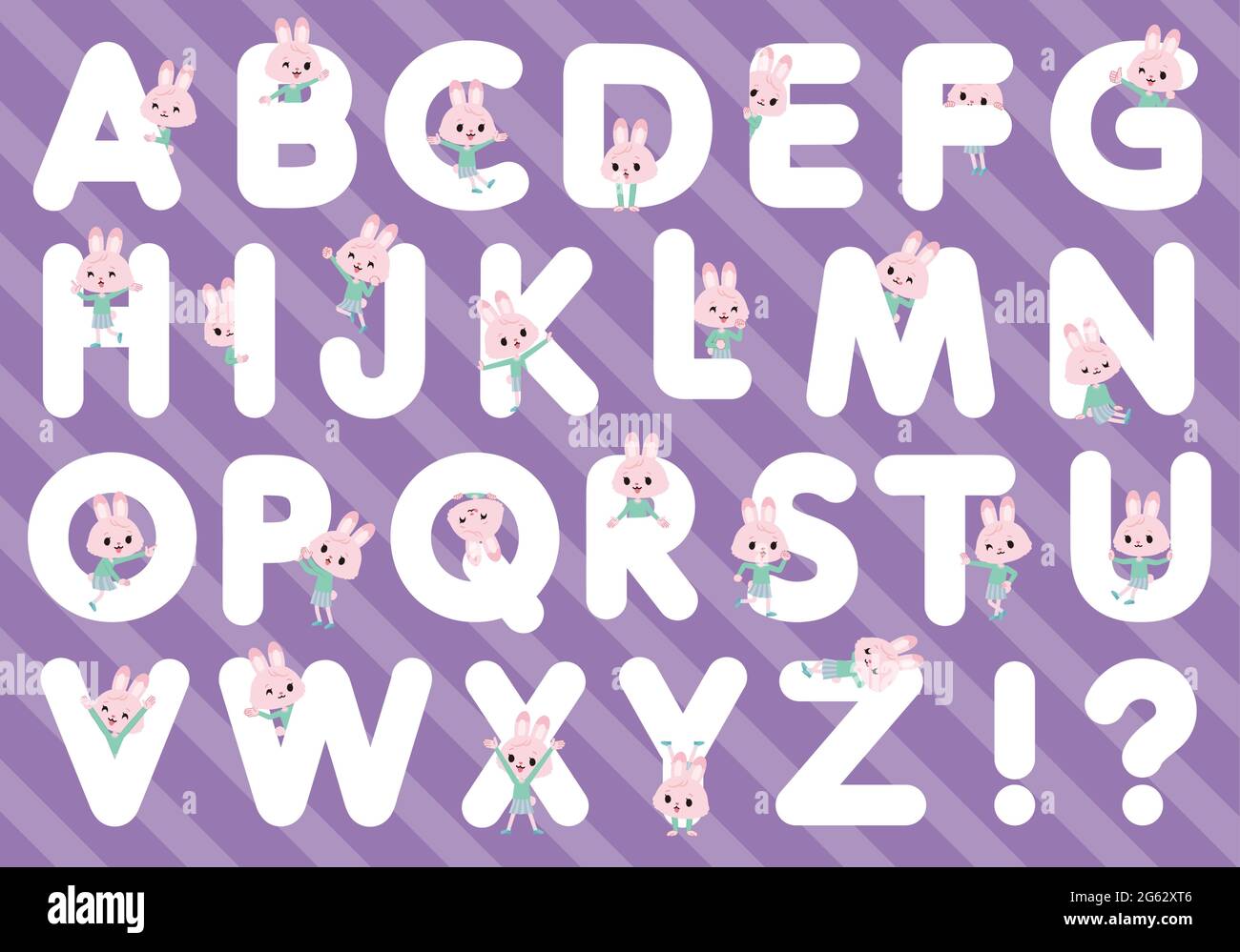 A set of rabbit girl designed with alphabet.It's vector art so it's easy to edit. Stock Vector