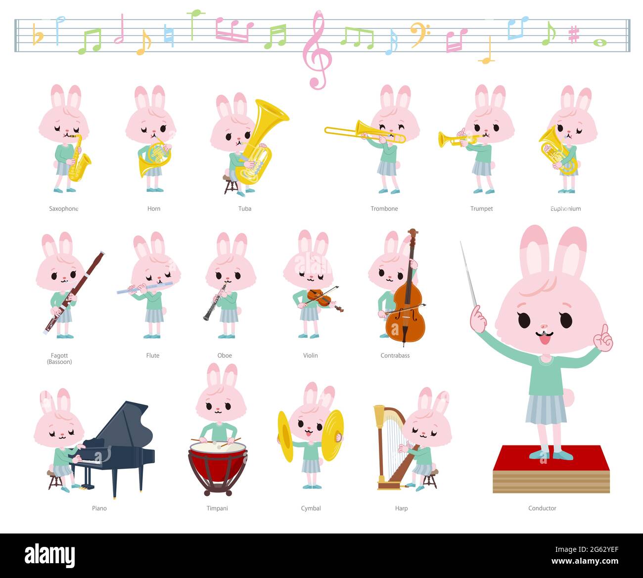 A set of rabbit girl on classical music performances.It's vector art so it's easy to edit. Stock Vector