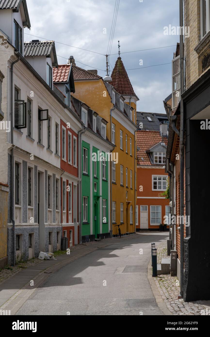 Denmark 7 June, 2021colorful small houses in the historic