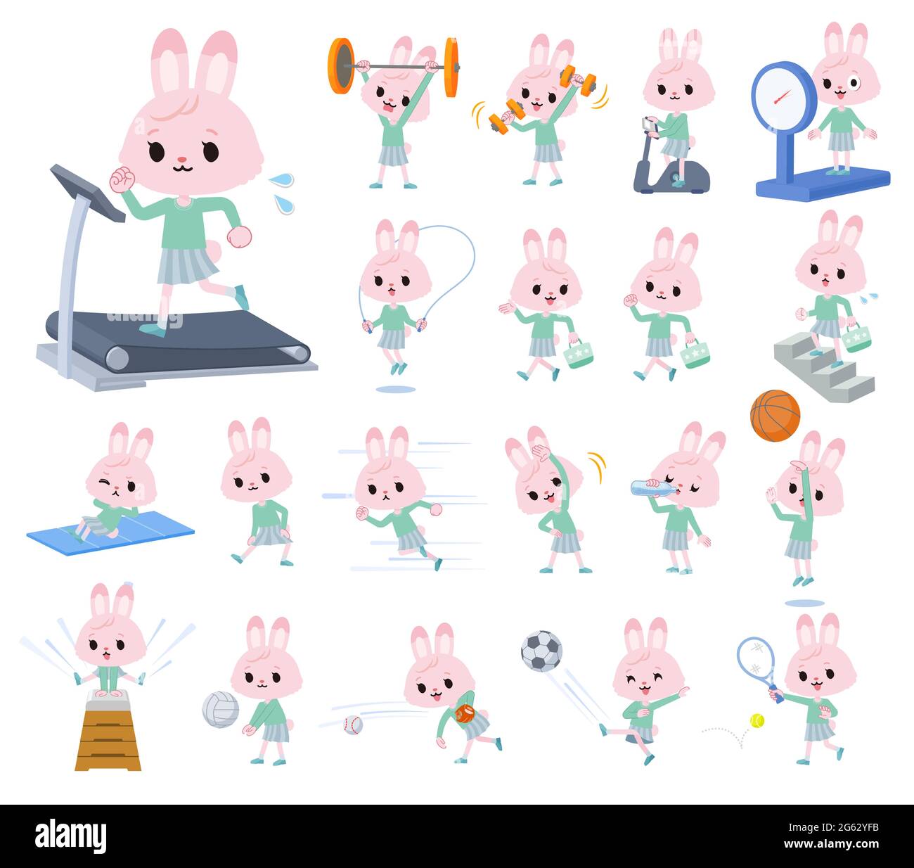 A set of rabbit girl on exercise and sports.It's vector art so it's easy to edit. Stock Vector
