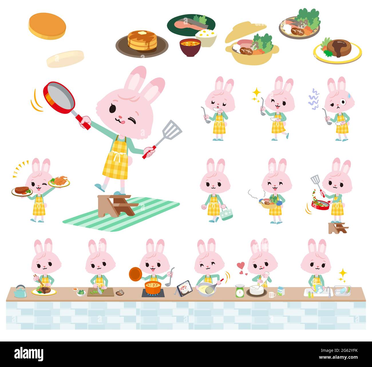 A set of rabbit girl about cooking.It's vector art so it's easy to edit. Stock Vector