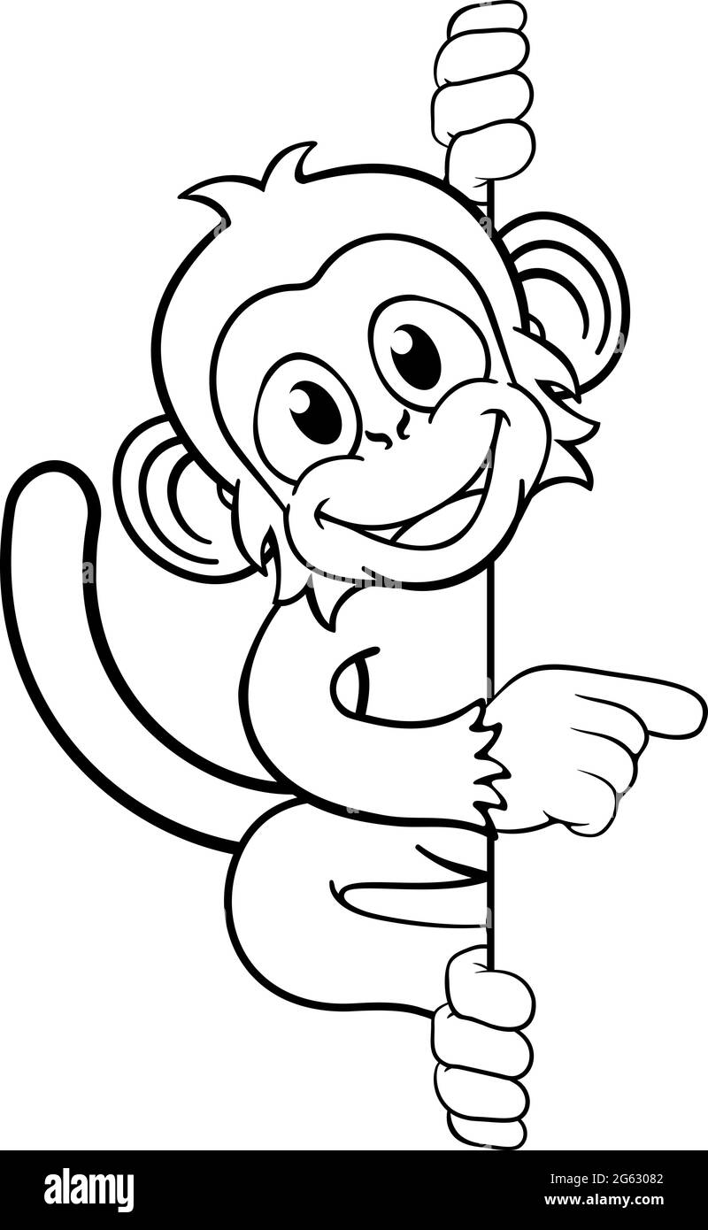 Monkey Cartoon Character Animal Pointing At Sign Stock Vector