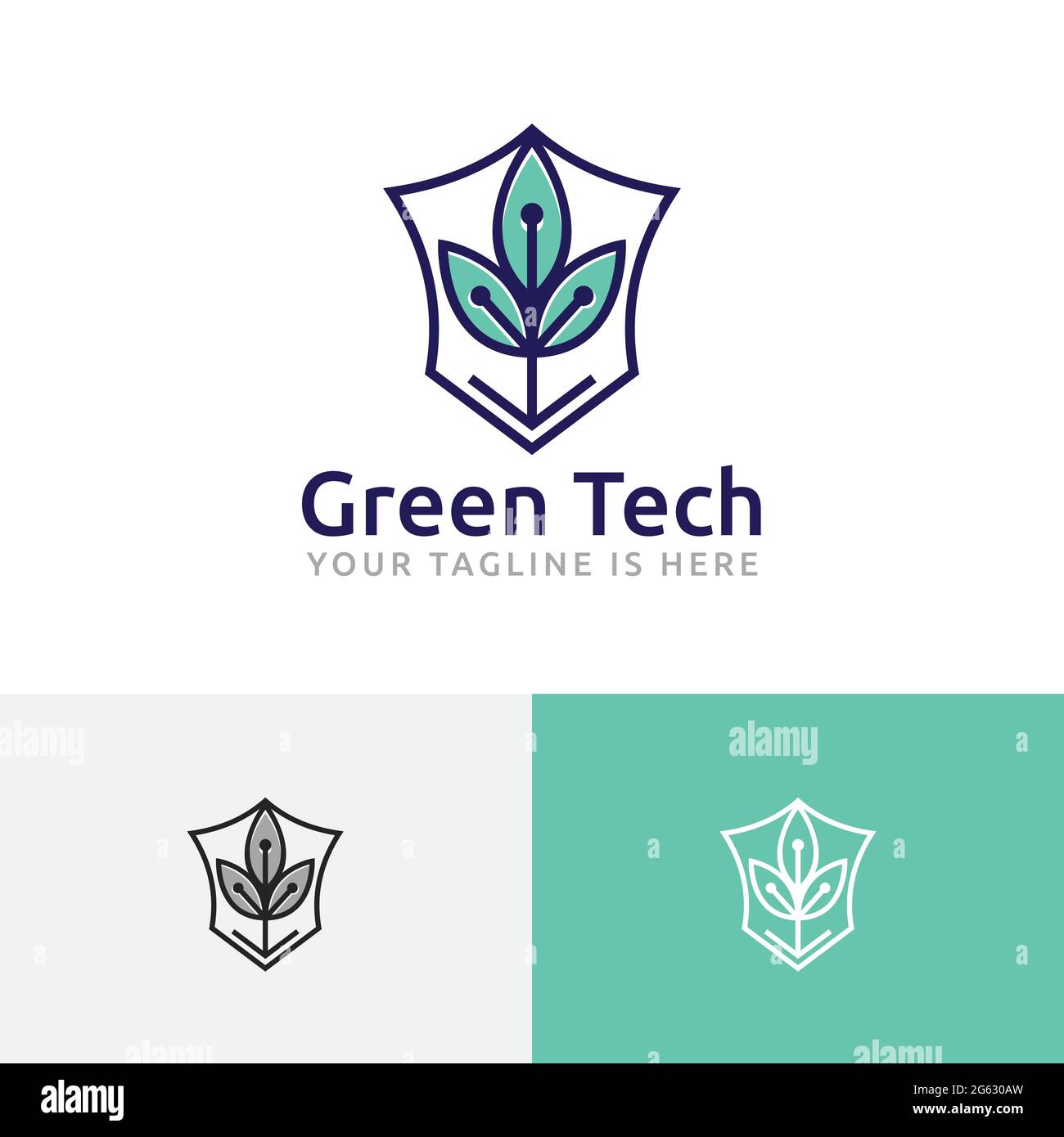 Green Plant Technology Shield Science Research Logo Stock Vector