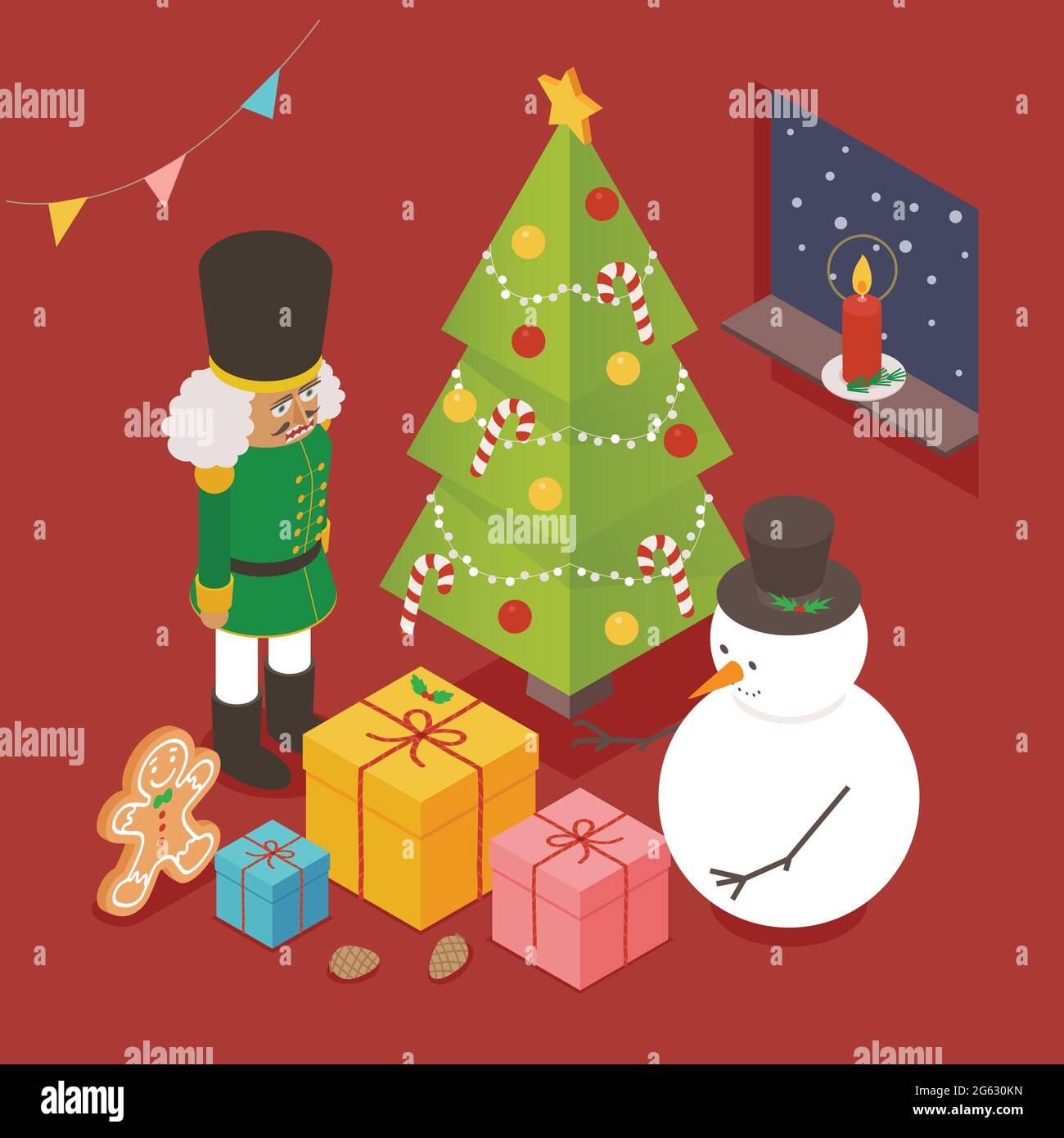 Snowman and nutcracker and ginger bread man. Stock Vector