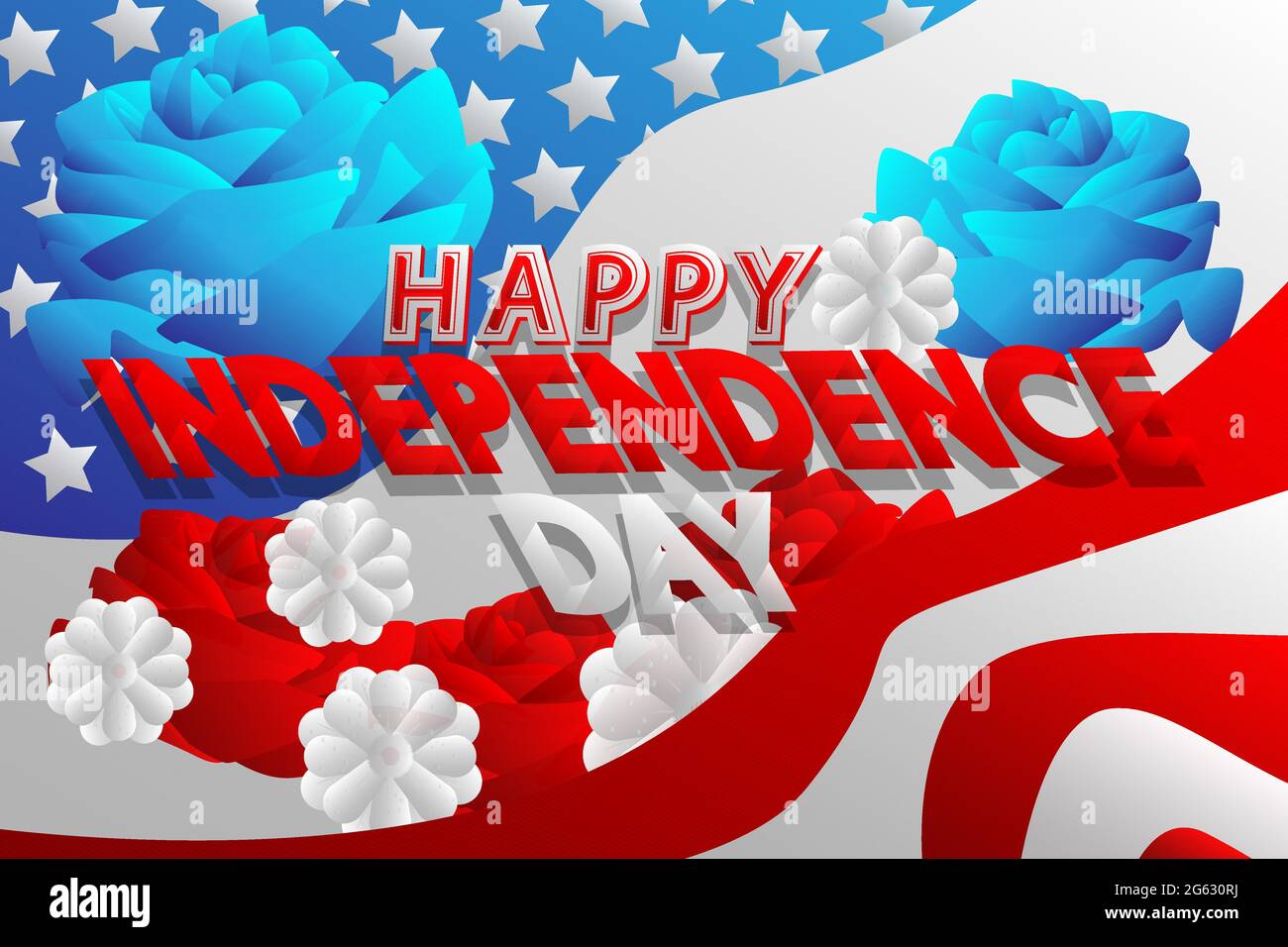 4th of july independence day greeting card, abstract blue, red and