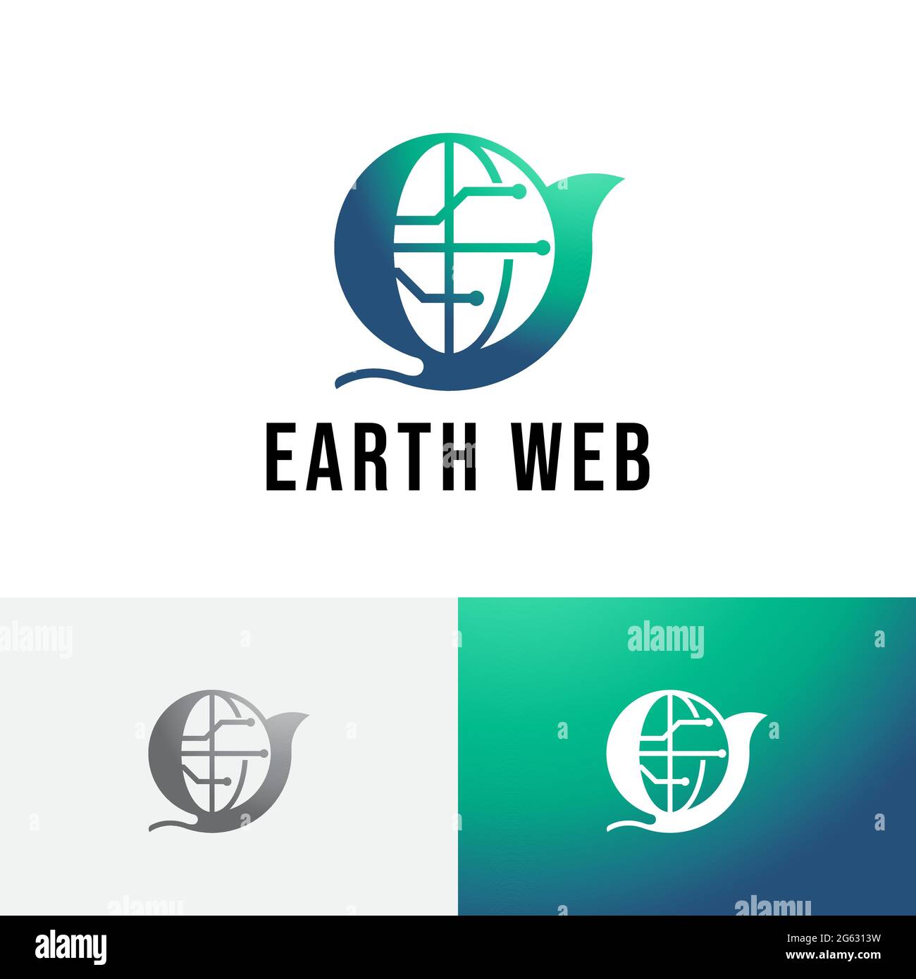 Green Earth Web Global Internet Technology Logo Stock Vector