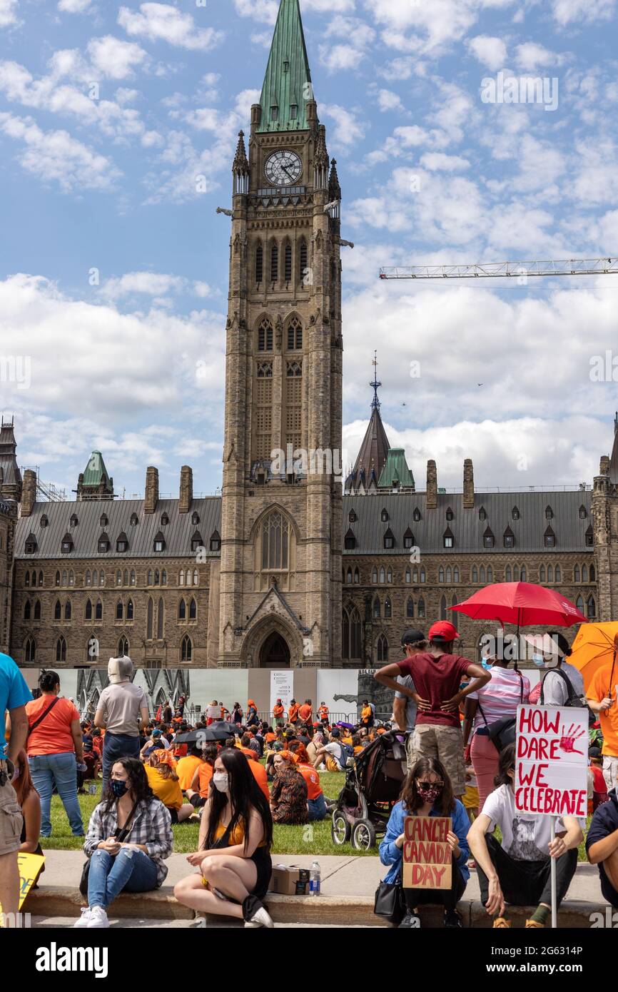 Ottawa, Canada - July 1, 2021: Cancel Canada Day protest rally on ...