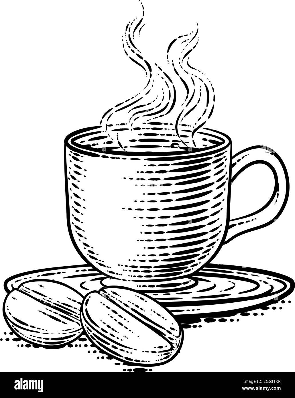 Coffee Beans And Cup Vintage Woodcut Illustration Stock Vector