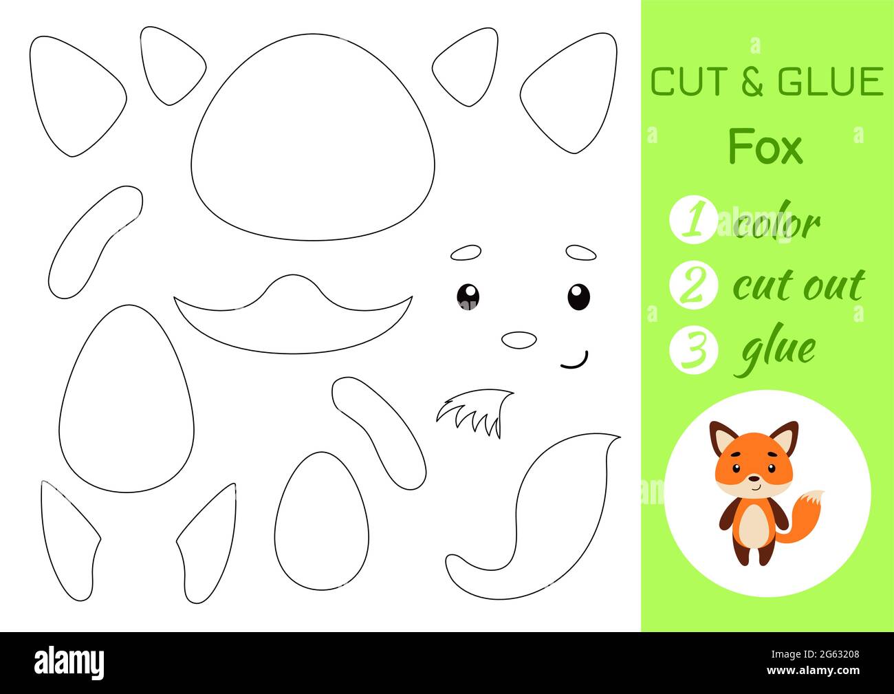 color cut and glue paper little fox cut and paste crafts activity page educational game for preschool children diy worksheet kids logic game puz stock vector image art alamy