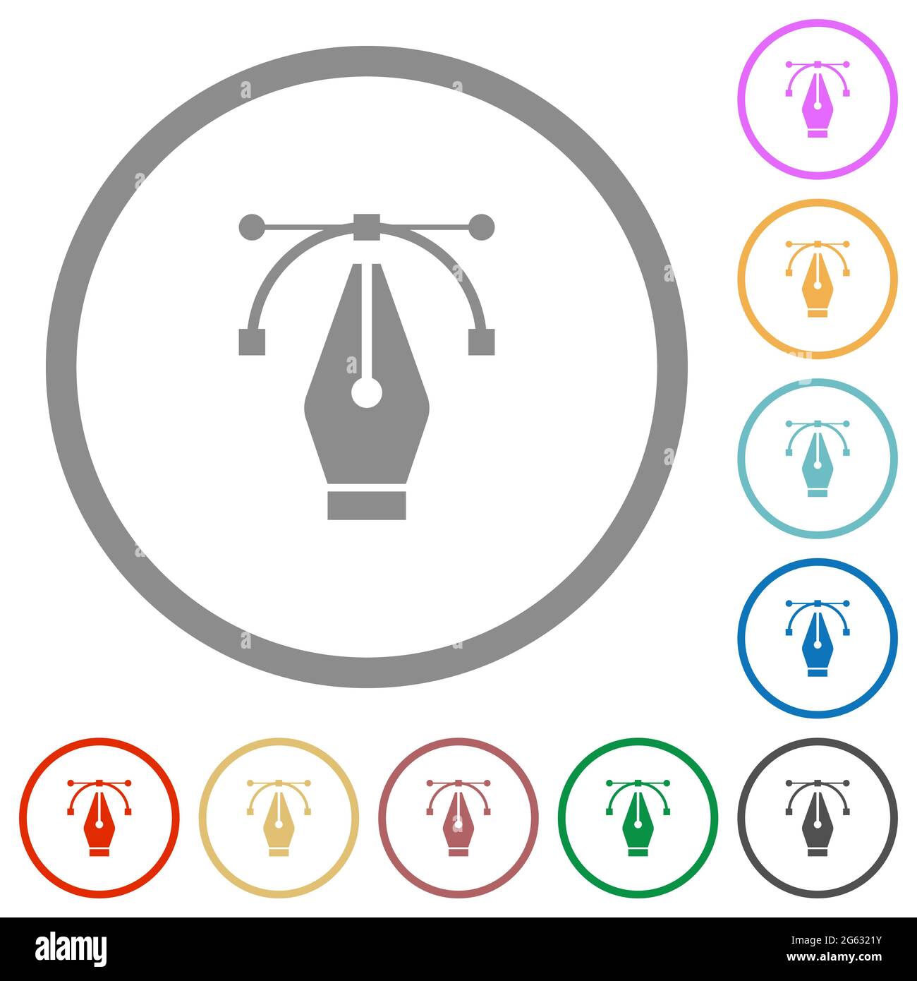 Editing vector curve with pen tool flat color icons in round outlines ...
