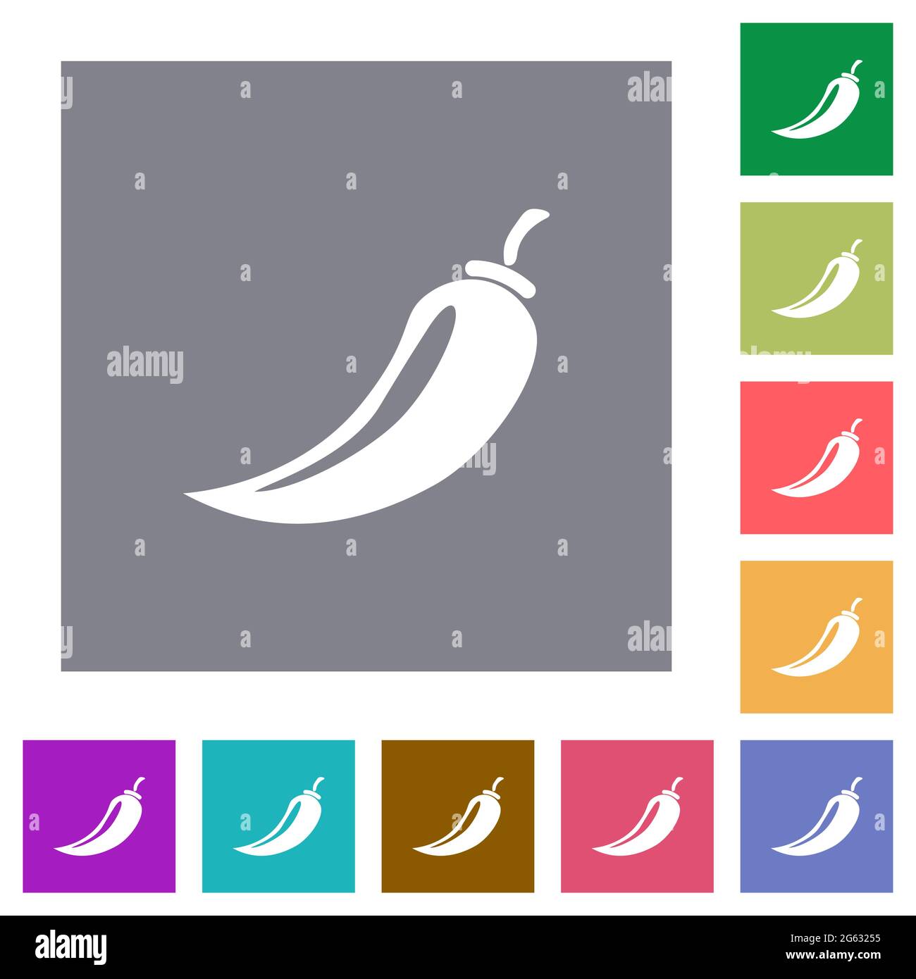 Chili pepper flat icons on simple color square backgrounds Stock Vector ...