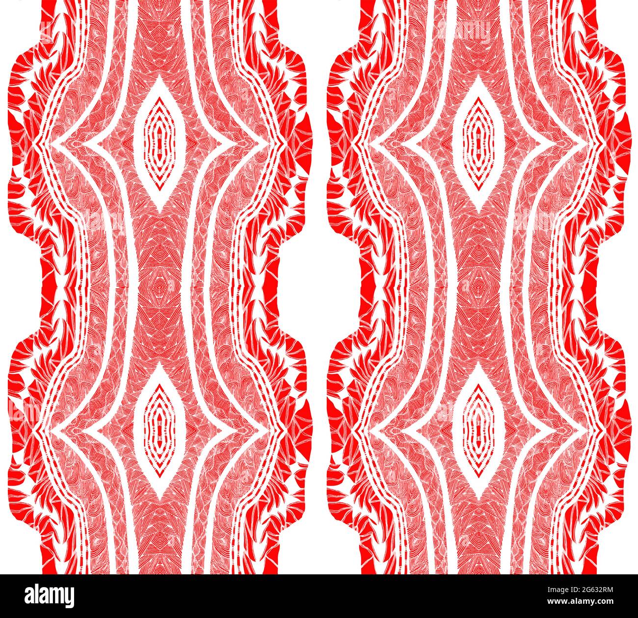 Red symmetrical pattern on a white background. Vector ethnic ornament for decoration. Lace design. Stock Vector