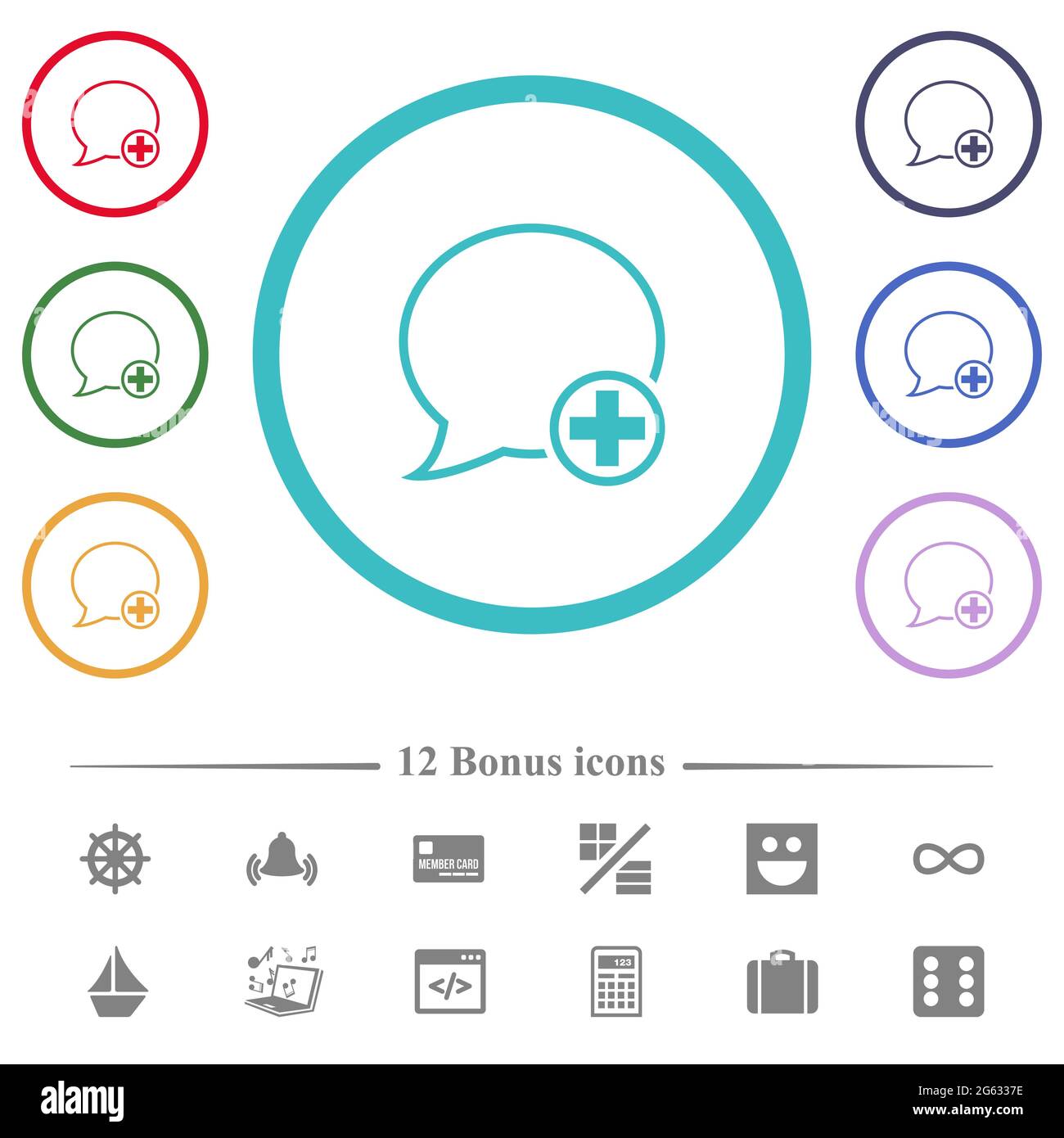 Add new message flat color icons in circle shape outlines. 12 bonus ...