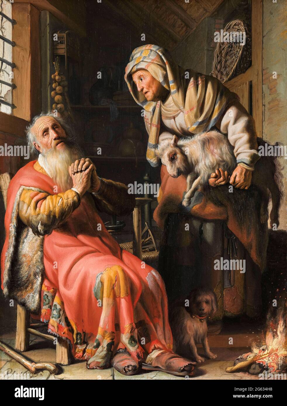 Tobit and Anna with the Kid, painting by Rembrandt van Rijn, 1626 Stock Photo