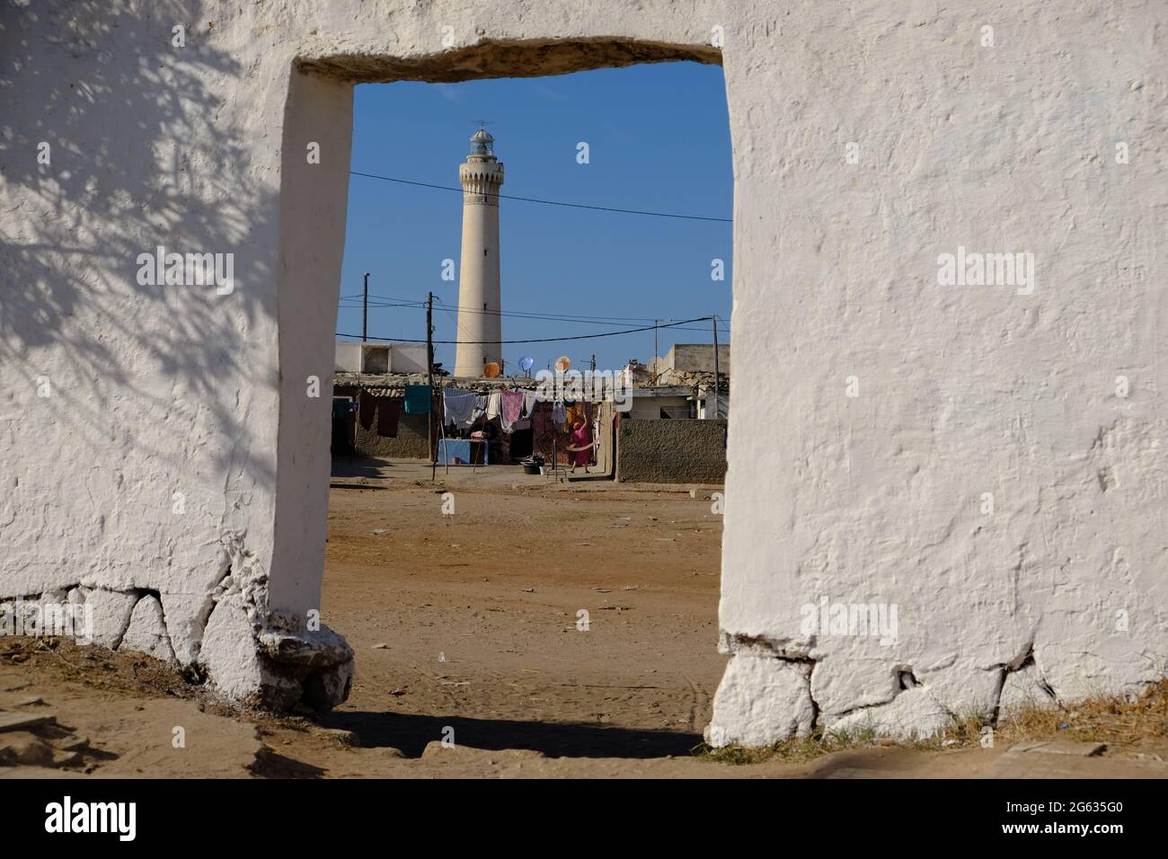 Morocco Casablanca - Framed view to El Hank Lighthouse Stock Photo
