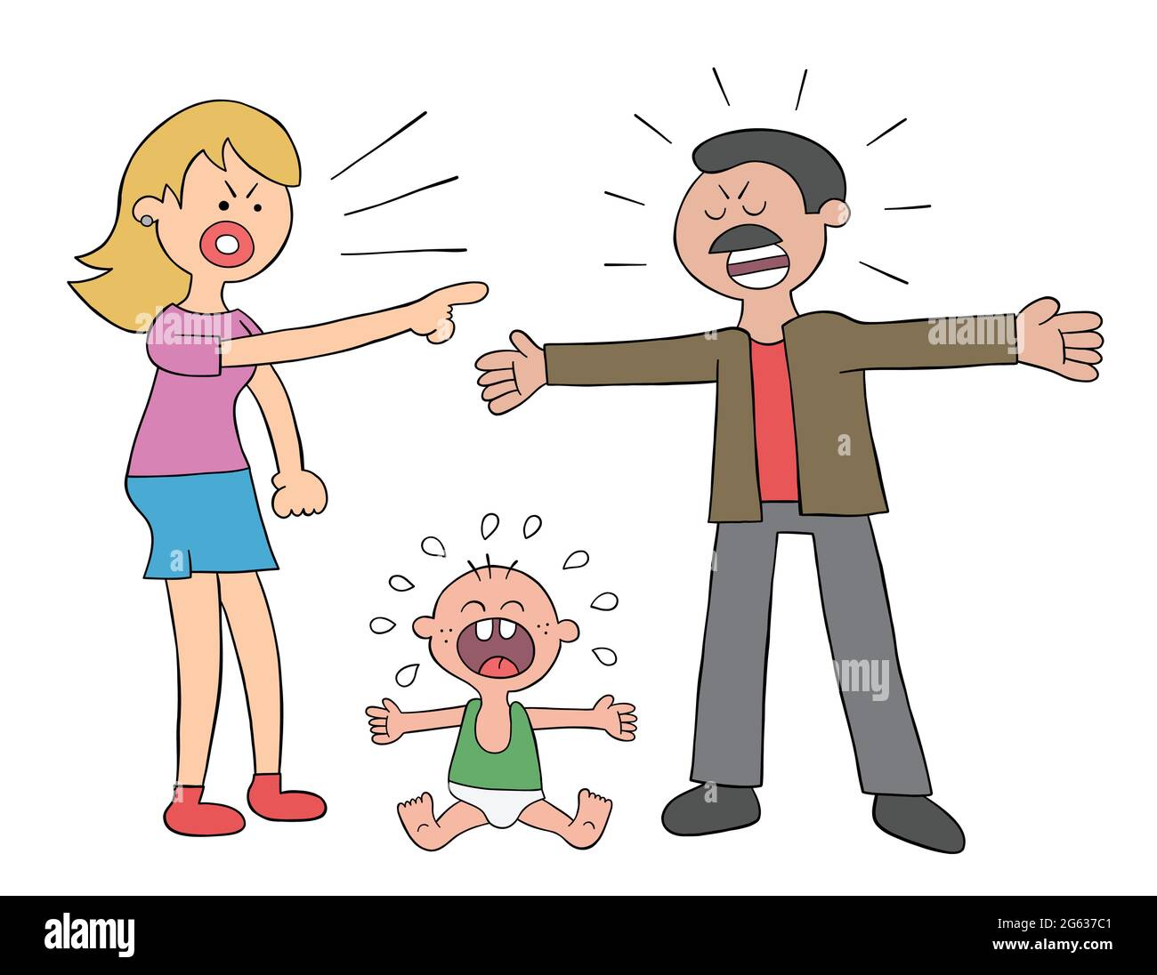 Cartoon parents fighting and baby crying, vector illustration. Colored and  black outlines Stock Vector Image & Art - Alamy