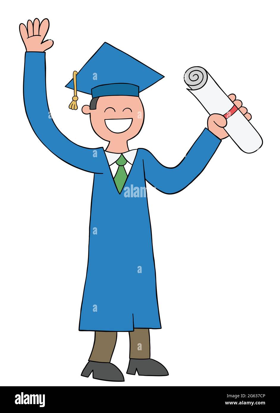 Cartoon student graduated and holding diploma, vector illustration ...